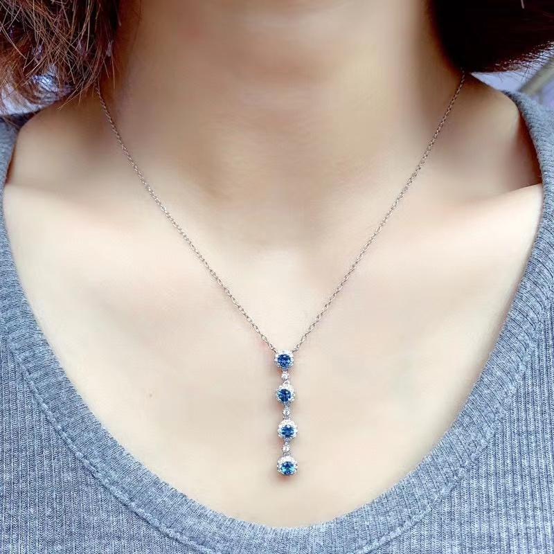 Изображение товара: Изящные ювелирные изделия KJJEAXCMY из стерлингового серебра 925 пробы с инкрустированным натуральным голубым топазом, роскошное ожерелье с подвеской для девушки, тест на поддержку