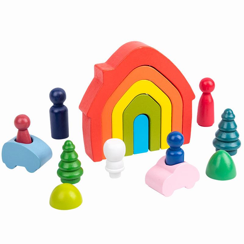 Изображение товара: Игрушки Монтессори строительные радужные Деревянные игрушки Монтессори Обучающие деревянные игрушки для укладки обучающие игрушки для детей Детские игрушки