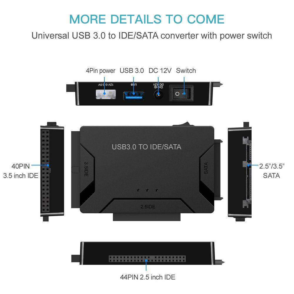 Изображение товара: Адаптер SATA-USB IDE для жесткого диска, USB 3,0 2,5 3,5 IDE SATA, универсальный конвертер с выключателем питания 5 Гбит/с для резервного копирования данных