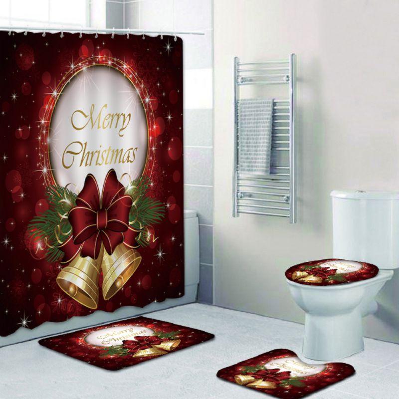 Изображение товара: Цифровая 3d-занавеска для душа в ванную комнату, Рождественская печать, праздничное украшение-элементы, основание для ванной комнаты, коврики для туалета