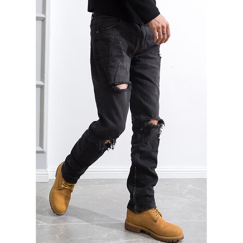 Изображение товара: Джинсы мужские с застежкой-молнией, джинсы с большими отверстиями, модные штаны в стиле хип-хоп, Непродуваемые