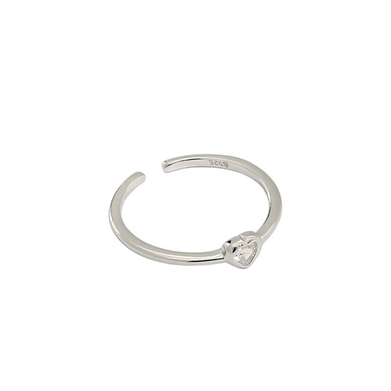 Изображение товара: Минималистичные кольца из стерлингового серебра 925 пробы с кристаллами в форме сердца для женщин, ювелирные изделия, женское регулируемое кольцо на палец, серебряные аксессуары 925 пробы