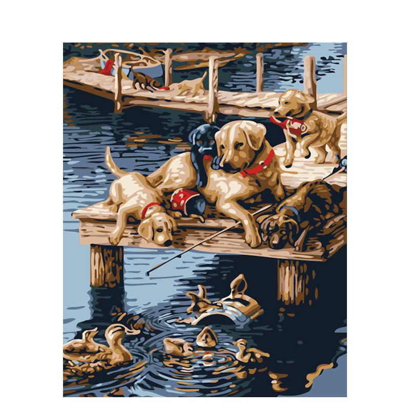 Изображение товара: Картина маслом по номерам собака животное Цвет живопись на холсте ручной работы рамка с акриловой краски рисования для взрослых набор «сделай сам» для украшения ногтей