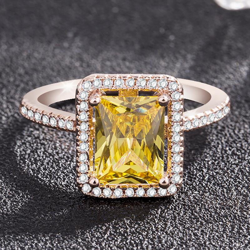 Изображение товара: Роскошное кольцо Шампань розовое золото, квадратный крупный камень, желтое женское кольцо с цирконом, вечерние Свадебные обручальные кольца для женщин