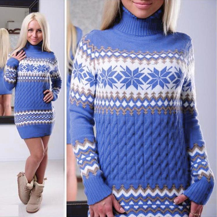Изображение товара: Женский Рождественский свитер с высоким воротником, зима 2021, повседневный базовый пуловер, джемпер, Модные свободные топы с длинным рукавом