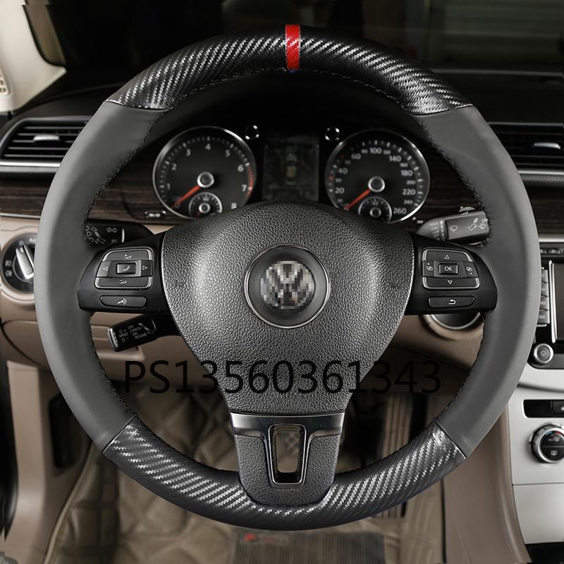 Изображение товара: Подходит для Volkswagen VW T-Крест Sagitar Lavida Tayron Tiguan Bora T-ROC Jetta Passat прошитая вручную кожаная Руль крышка