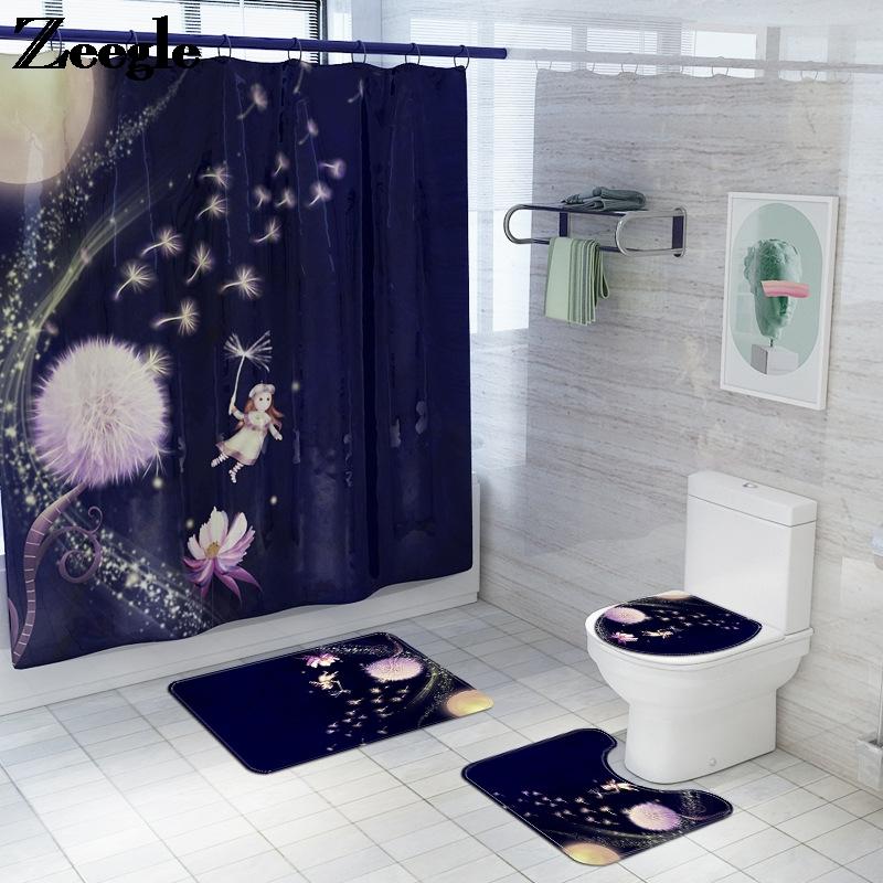 Изображение товара: Мультяшный Набор ковриков для ванной, водонепроницаемый коврик для душевой занавески, коврик для ванной комнаты с принтом, набор ковриков из микрофибры для ног