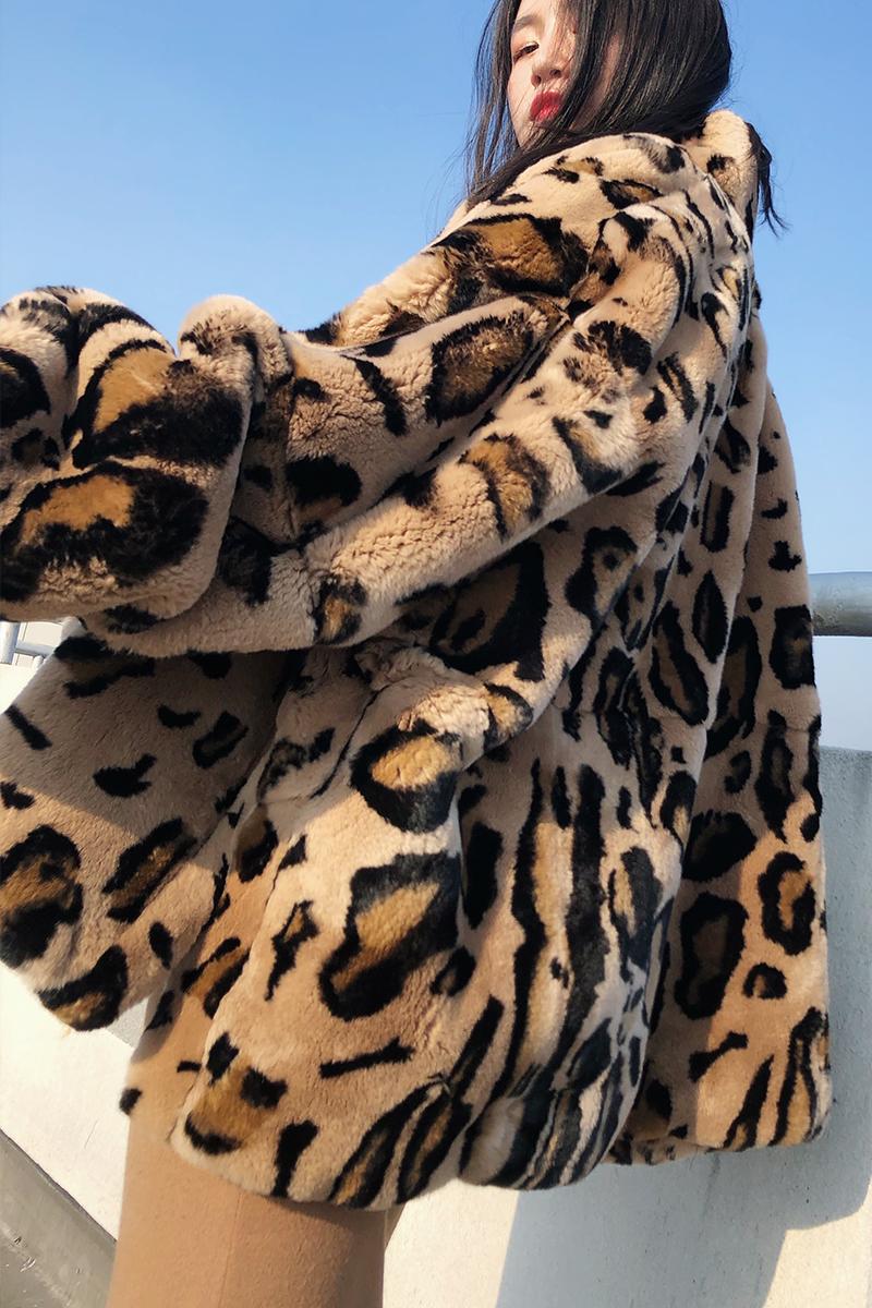 Изображение товара: Пальто с натуральным кроличьим мехом, модная леопардовая женская куртка, зимние куртки для женщин 2020, женская одежда больших размеров, Casaco Zjt914