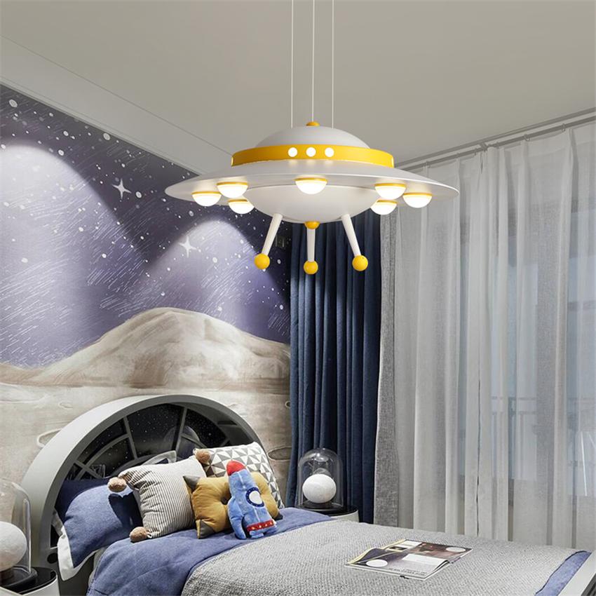 Изображение товара: Мультяшные летающие тарелки, светодиодные подвесные светильники, современные светильники для детской, спальни, гостиной, столовой, космический корабль, подвесные светильники, осветительные приборы