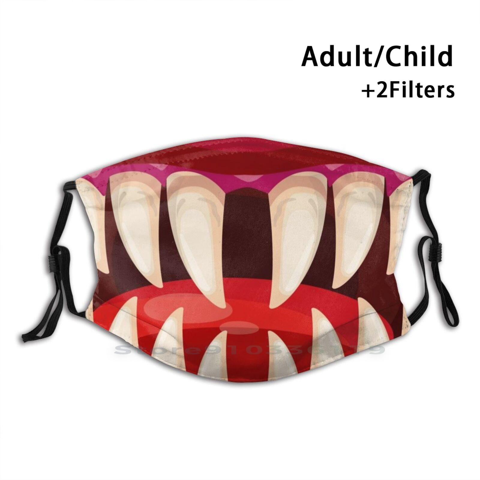 Изображение товара: Рот Монстра с клыками, ротовая печать, многоразовый фильтр Pm2.5, «сделай сам», ротовая маска, клыки, вампир, вампир, острые зубы, зверь