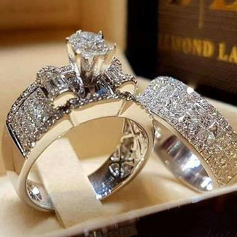 Изображение товара: Milangirl Luxury Crystal Female Zircon Wedding Ring Set Fashion   Bridal Sets Jewelry Engagement Rings For Woman