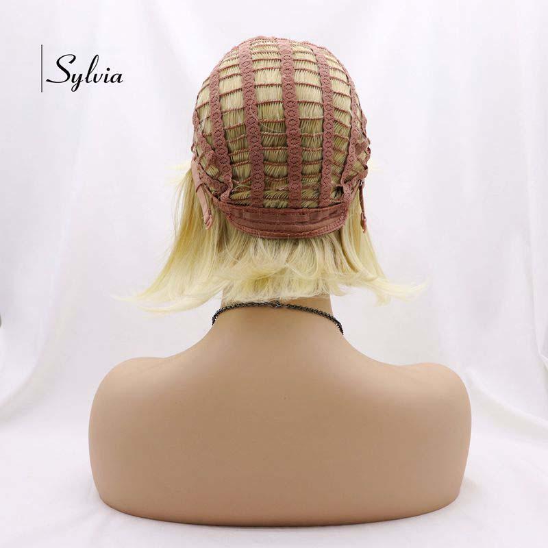 Изображение товара: Сильвия полный механизм синтетический короткий блонд парик короткий боб парик с челкой термостойкие волокна волос