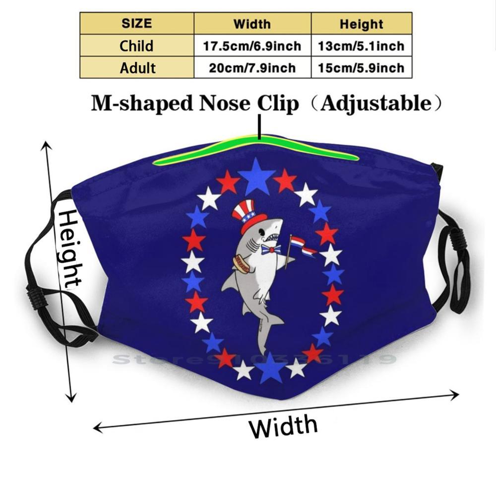Изображение товара: Многоразовая маска с принтом патриотической акулы Pm2.5 фильтр маска для лица Детские акулы патриотическая Акула США Акула американская Акула США
