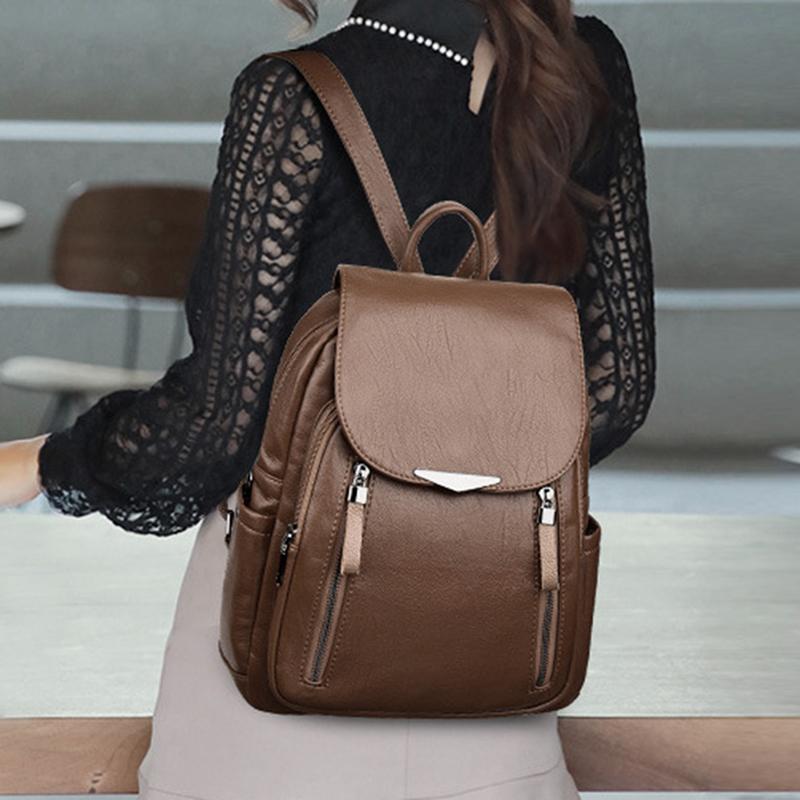 Изображение товара: Повседневный Рюкзак, Женский брендовый кожаный женский рюкзак, Большая вместительная школьная сумка для девочек, двойная молния, сумки на плечо для отдыха