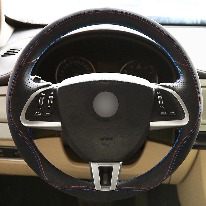 Изображение товара: Ручная работа черная замша натуральная кожа Противоскользящий чехол рулевого колеса автомобиля для Jaguar XF S XF Sportbrake 2014 2015