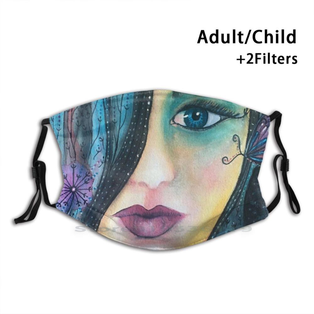 Изображение товара: Многоразовая маска для рта с фильтром Pm2.5 и принтом леди одуванчиков, «сделай сам», детская, со стрекозой, портрет, для девочек, женщин, одуванчиков, звезд, ночи