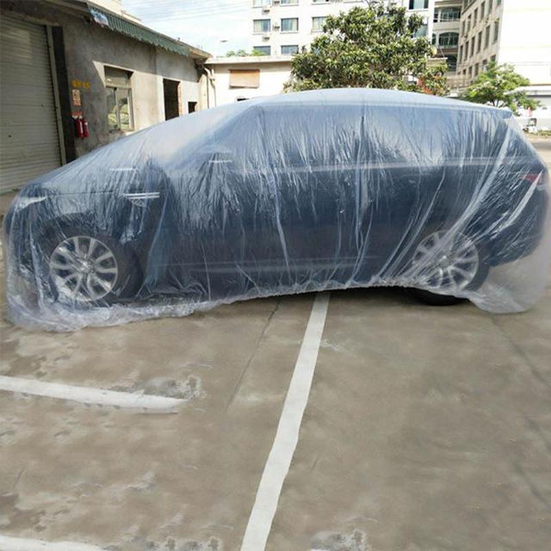 Изображение товара: Одноразовый чехол для автомобиля, водонепроницаемый прозрачный пластиковый пылезащитный чехол, дождевик, универсальный чехол для автомобиля SUV, дождевик, снег, гараж