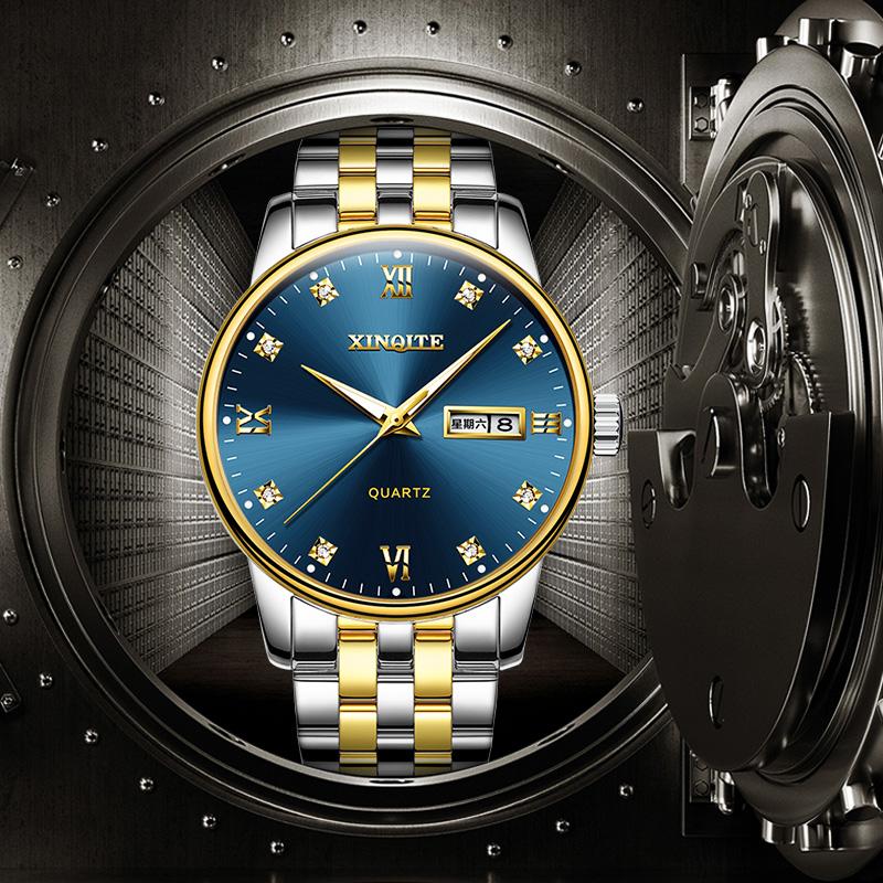 Изображение товара: Новые мужские часы XINQITE, роскошные высококачественные кварцевые спортивные часы, мужские часы из нержавеющей стали, водонепроницаемые, с автоматической подсветкой даты