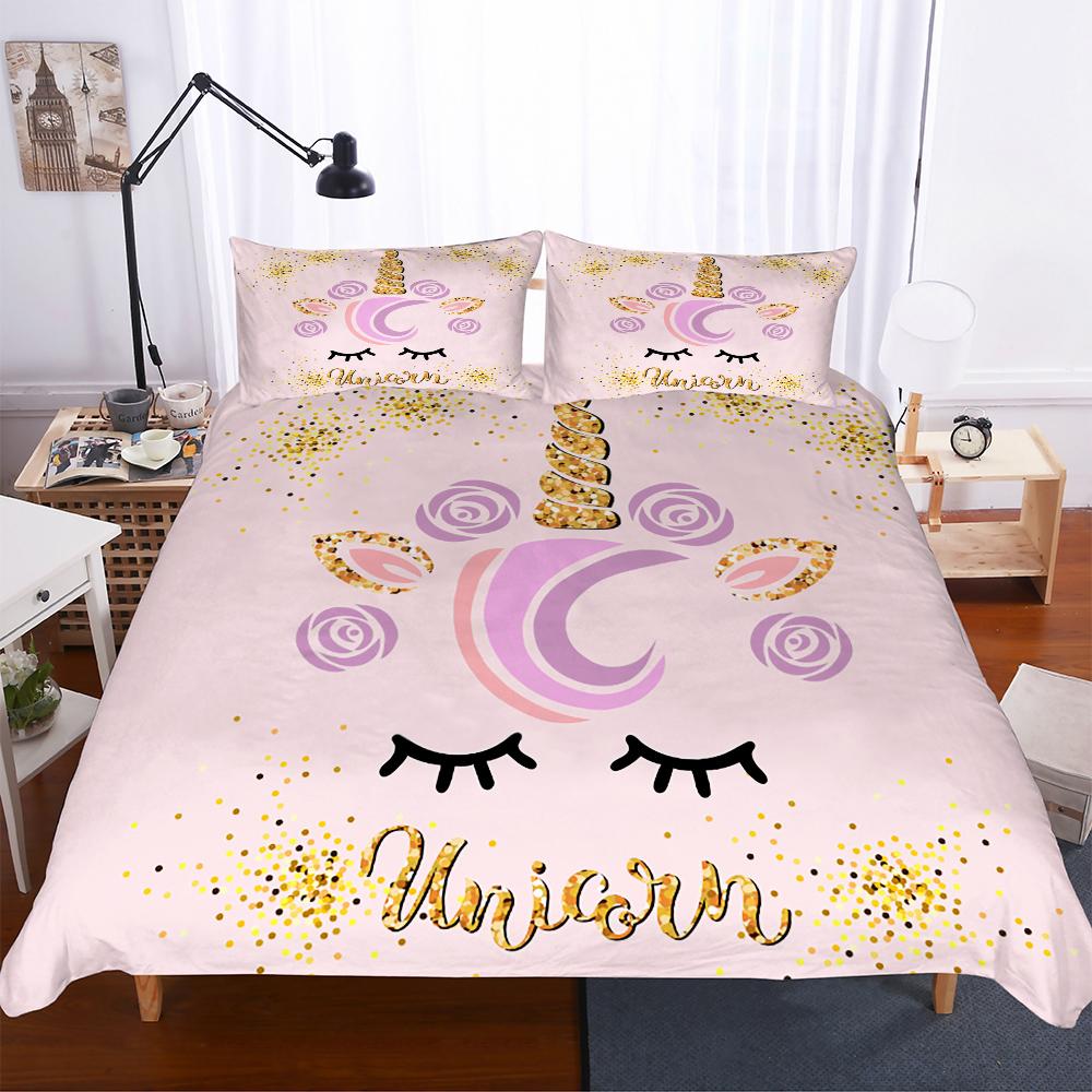 Изображение товара: Постельное белье розового цвета с аниме и комплекты постельного белья с единорогом домашний текстиль постельное белье симпатичное постельное белье для девочек