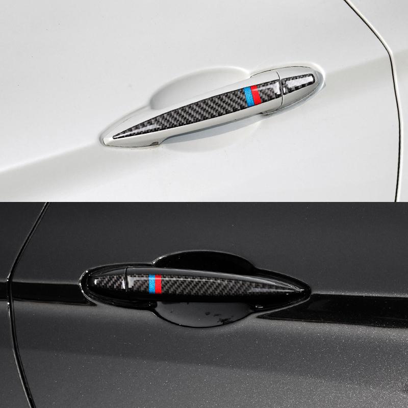 Изображение товара: Наклейка на дверную ручку из углеродного волокна, Стайлинг автомобиля, украшение, Стайлинг, автомобильные наклейки для Bmw X5 X6 F15 X1 2 серии
