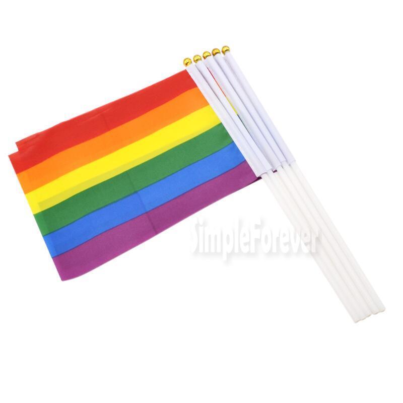 Изображение товара: 14*21 см Флаг для геев, ЛГБТ, ЛГБТ, красочные баннеры, пластиковые Флагштоки