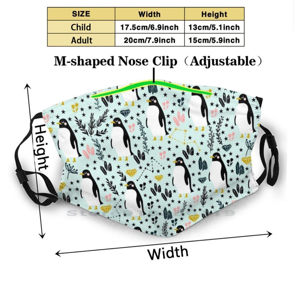 Изображение товара: Многоразовая маска для рта Pm2.5 с милым принтом пингвинов, детская маска с фильтром «сделай сам», розовый, зеленый, синий, белый, пингвин, Пингвин с узором