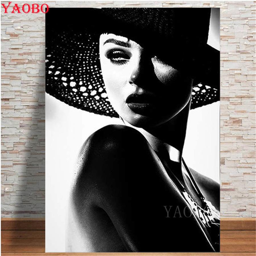 Изображение товара: Черная модель, модная женская шапка, набор для алмазной живописи, алмазная вышивка, полноразмерная квадратная 3d Мозаика, наборы для вышивки крестиком