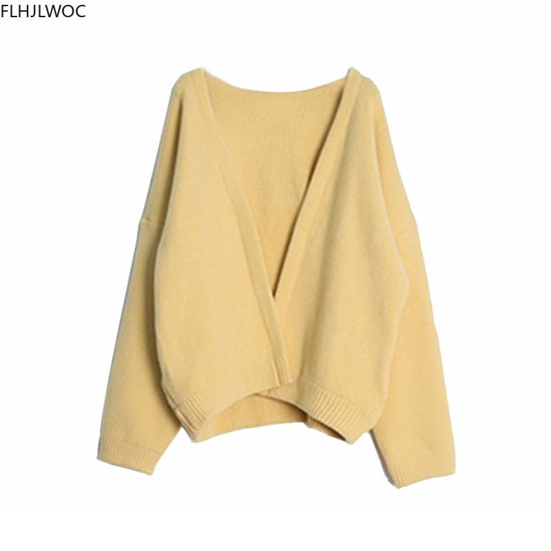 Изображение товара: Женский трикотажный кардиган, повседневный свободный однотонный желтый свитер в стиле преппи для девочек, Осень-зима 90244