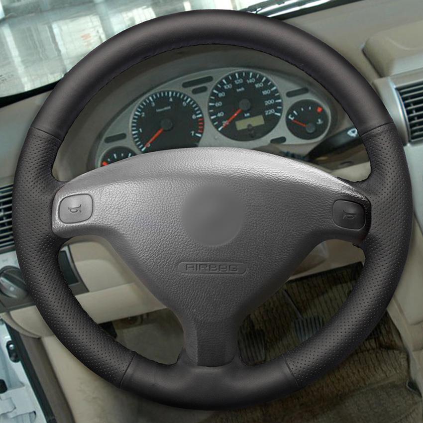 Изображение товара: Сшитый вручную черный Противоскользящий чехол рулевого колеса автомобиля из искусственной кожи для Opel Astra (G) 1998-2004 Zafira (A) 1998-2005