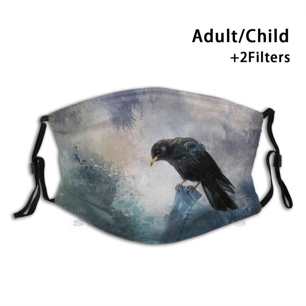 Изображение товара: Красивая окрашенная черная ворона для взрослых детей моющаяся забавная маска для лица с фильтром черная Ворон Альпы Ворон птица