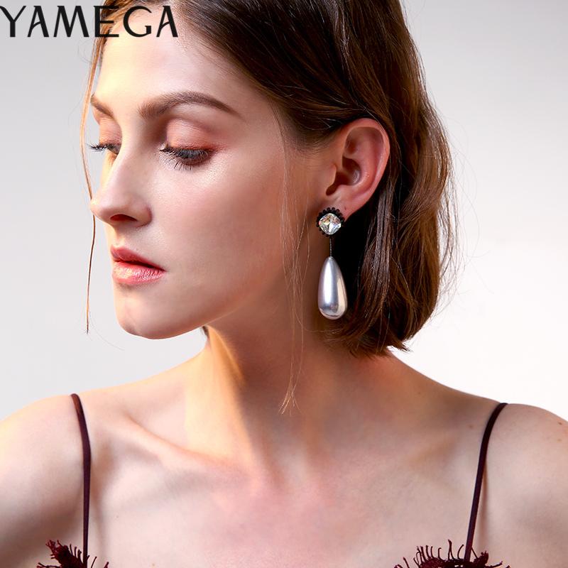 Изображение товара: Модные модные роскошные серьги YAMEGA с жемчугом, уникальные корейские богемные Эффектные серьги-капли с кристаллами, модные украшения для женщин и девушек