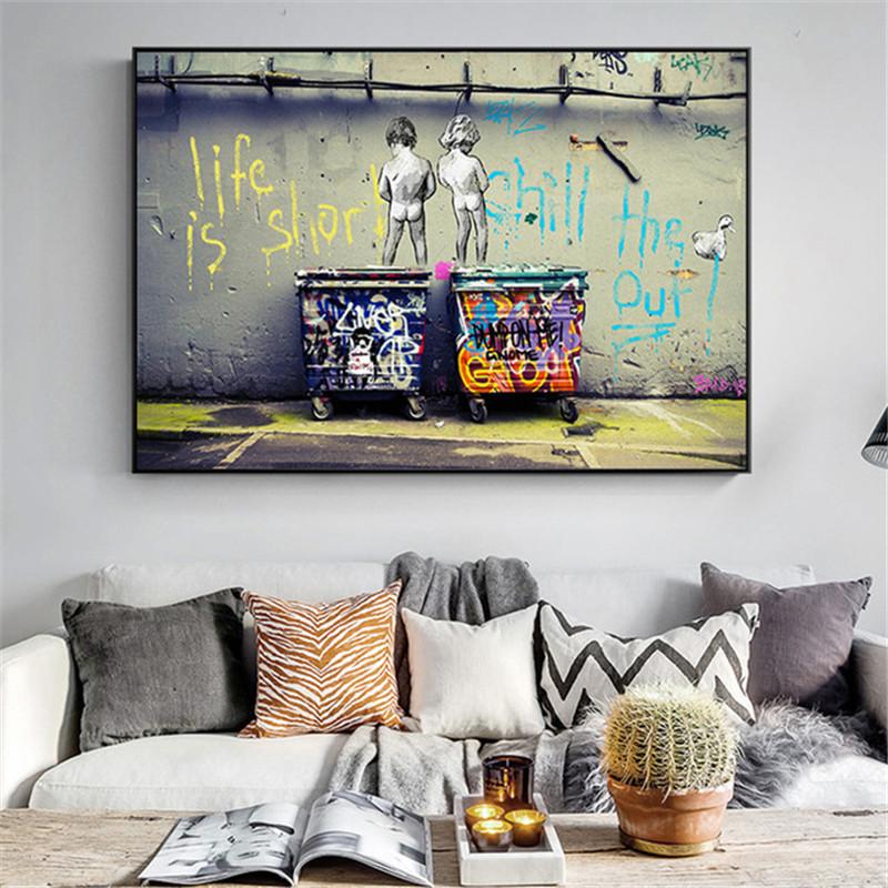 Изображение товара: Граффити-коллаж Бэнкси, постеры и принты обезьяны, Картина на холсте, настенные картины для спальни, скандинавский Декор для дома