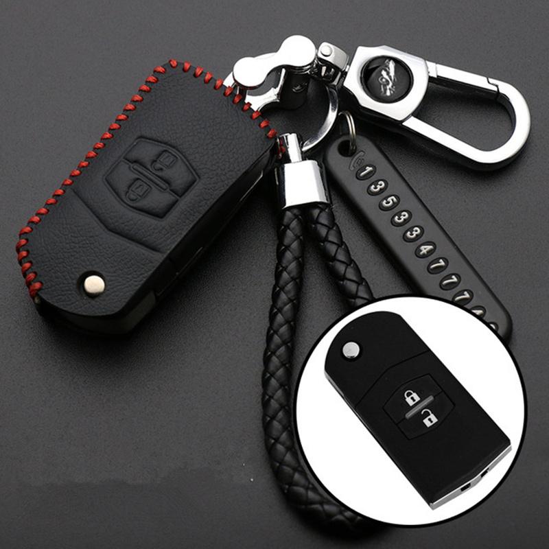 Изображение товара: Кожаный чехол для автомобильного ключа для Mazda 2, 3, 6, CX5, CX-7, CX-5, складной, чехол дистанционного брелока, держатель для ключей, защитная сумка, автомобильные аксессуары