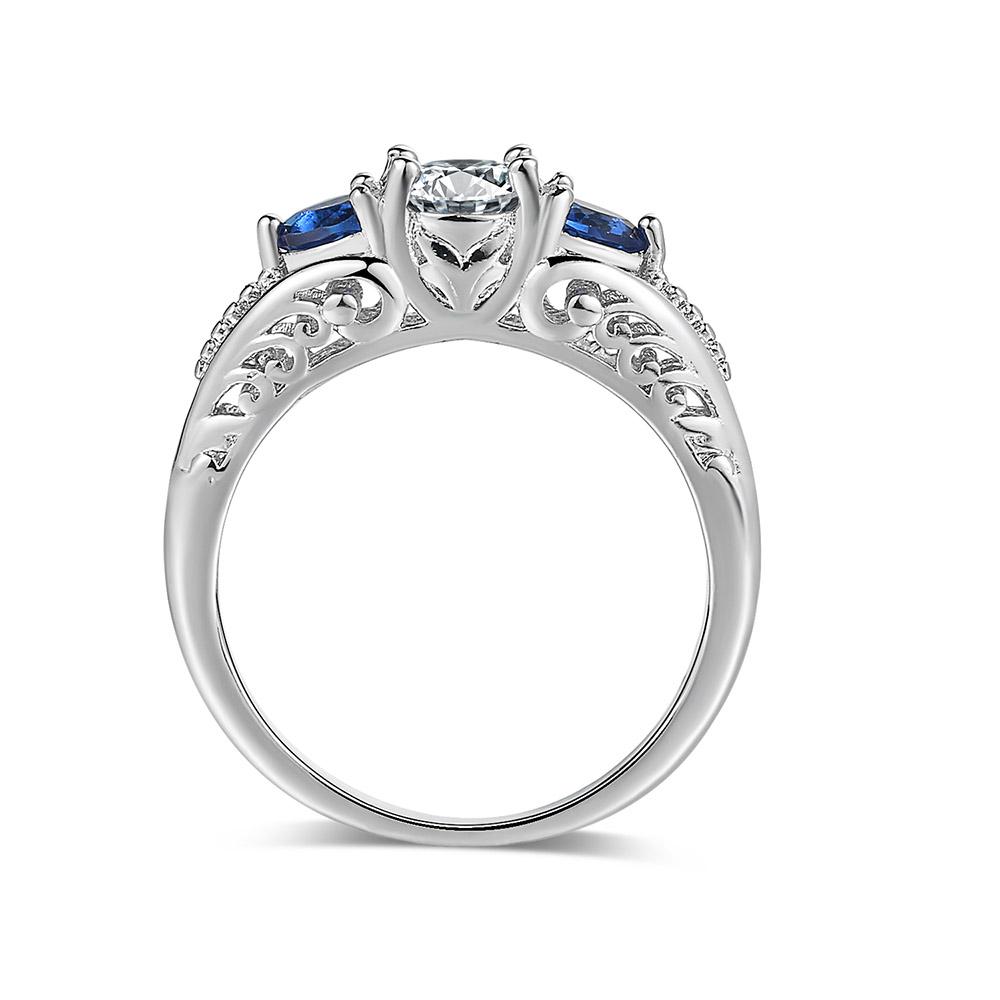 Изображение товара: Milangirl двойной яркий винтажный узор синий камень четыре когтя Цирконий белый обручальные кольца для женщин модные ювелирные изделия