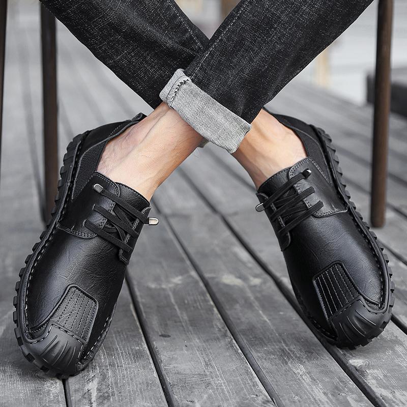 Изображение товара: Мужская повседневная кожаная обувь; Модные кроссовки на шнуровке для мужчин; Мягкая Уличная обувь; Мужская обувь для отдыха; Мужские удобные лоферы на плоской подошве