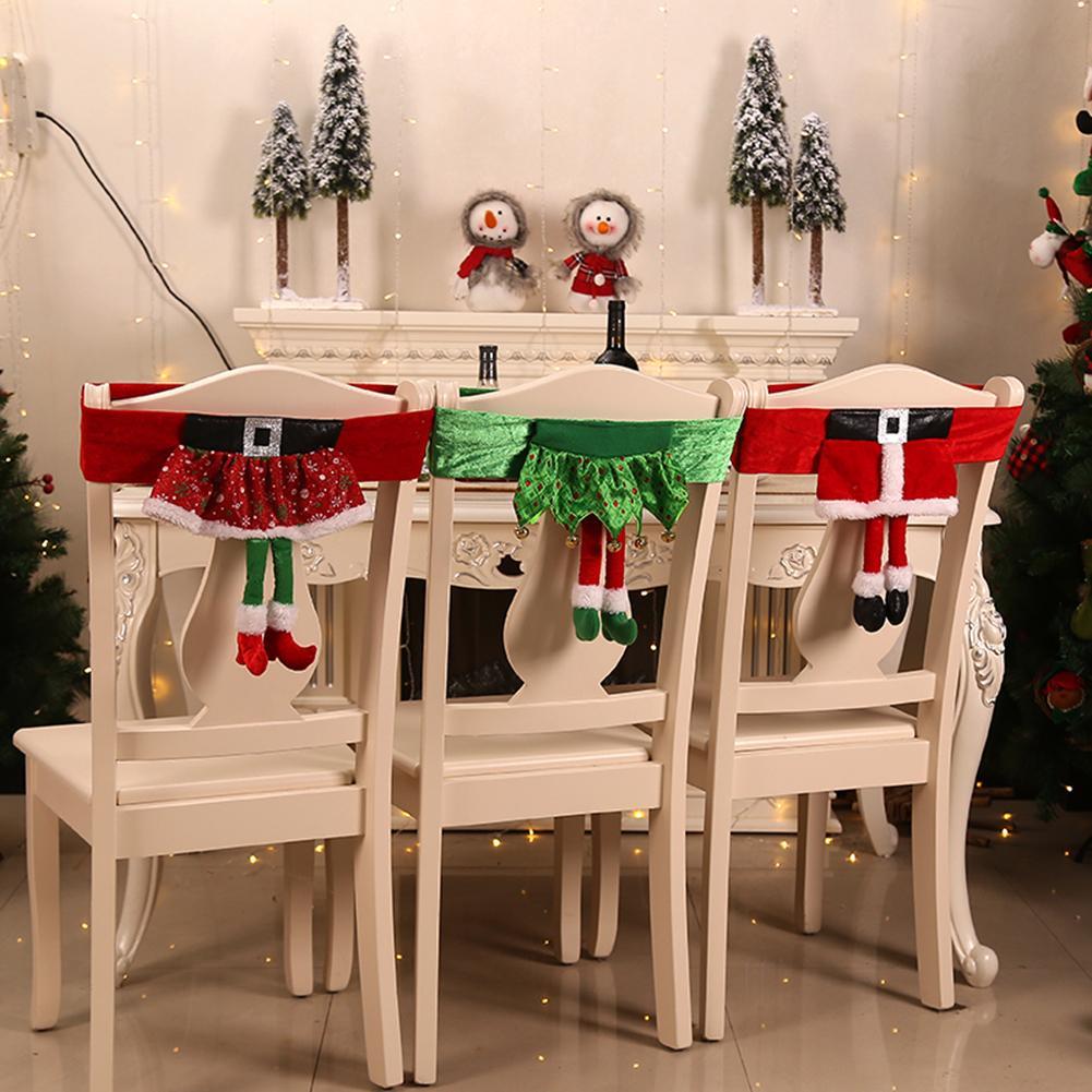 Изображение товара: Рождественский чехол на спинку стула, чехлы на стулья с Санта-Клаусом, эльфом, украшение для обеденного стола, предметы интерьера на новый год