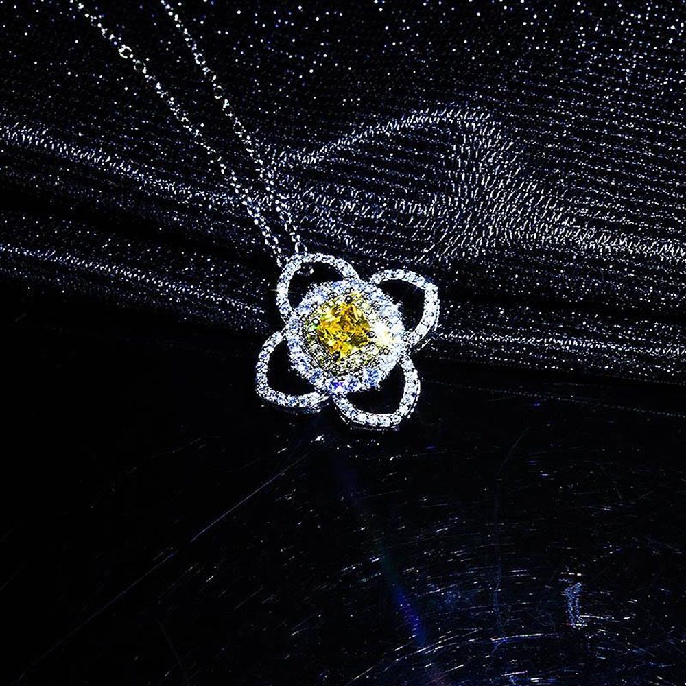 Изображение товара: Изящный цветочный кулон Трендовое ожерелье с полной инкрустацией из циркония желтый кристалл S925 серебряные ювелирные изделия для женщин свадебный подарок на день Святого Валентина