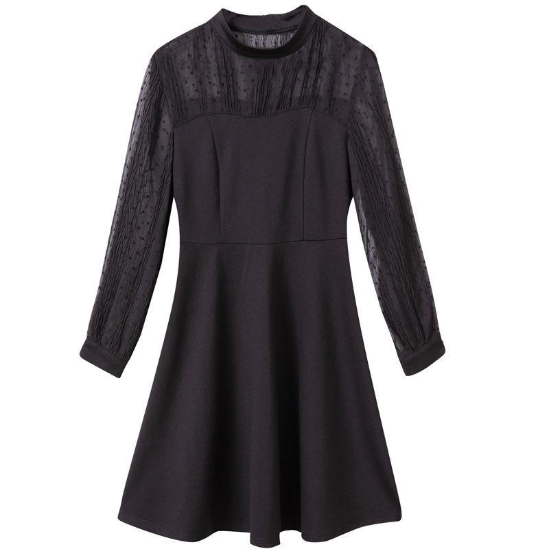 Изображение товара: Женское кружевное платье, черное однотонное элегантное платье с длинным рукавом, 4XL, корейская мода, водолазка, в стиле Харадзюку, размера плюс
