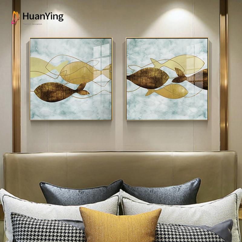 Изображение товара: Абстрактный плакат, принты, коричневые и желтые рыбы, холст, живопись, Современное украшение для дома, настенное искусство, квадратные картины для гостиной