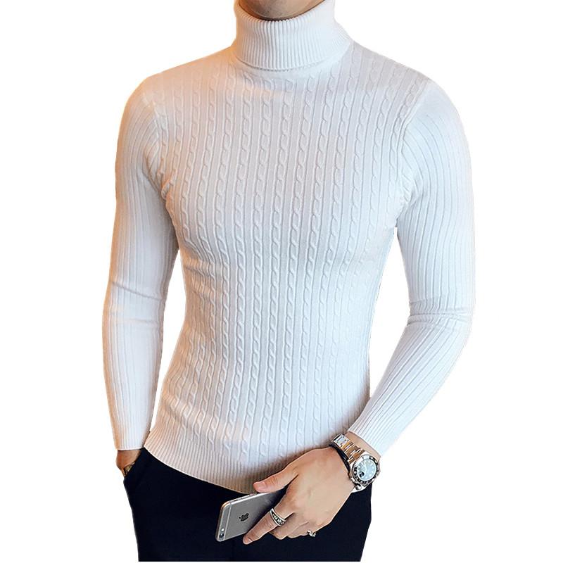 Изображение товара: Новинка зимы 2020, толстый теплый свитер с высоким воротом, Мужская водолазка, Брендовые мужские свитера, облегающий пуловер, мужская Трикотажная двойная одежда