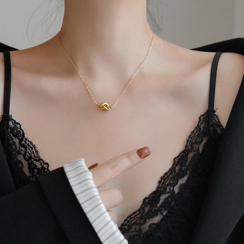Изображение товара: YUN RUO не выцветает 18K позолоченный винтажный ободок с узлом ожерелье женское ювелирное изделие модные аксессуары из титановой нержавеющей стали