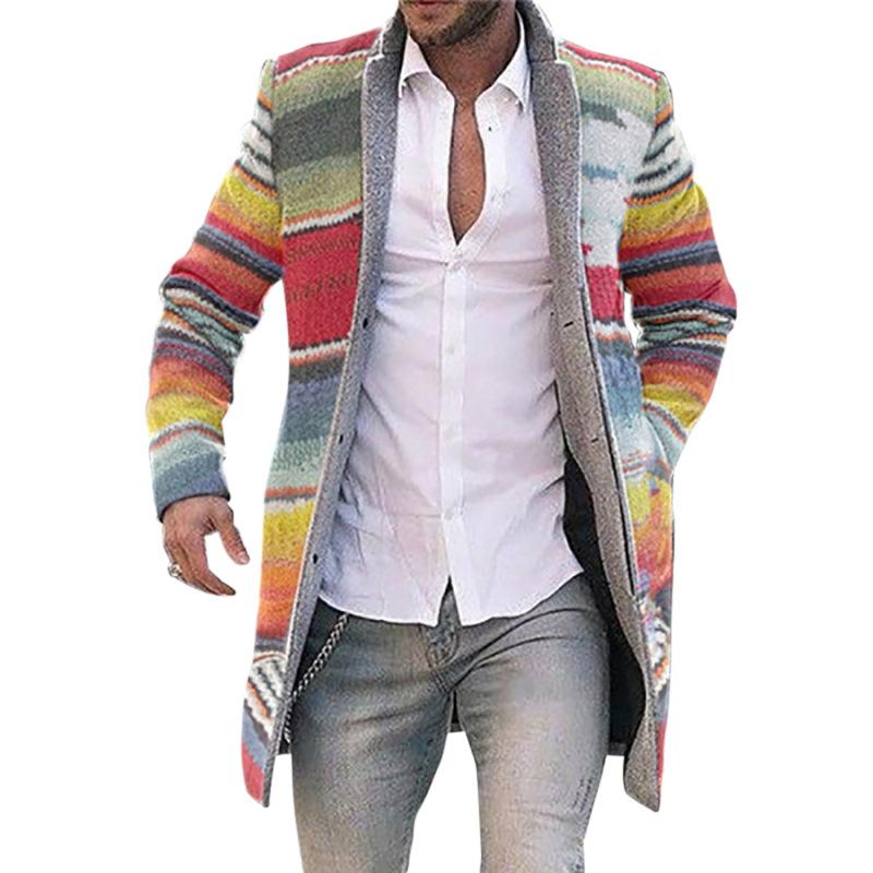 Изображение товара: Мужское шерстяное пальто, ветровка, дизайнерская однобортная куртка с принтом радуги, 2020, мужская верхняя одежда с длинными рукавами, роскошное пальто средней длины