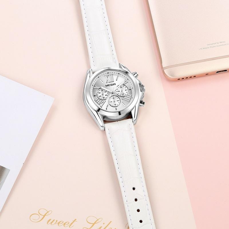 Изображение товара: Женские кварцевые наручные часы MEGIR, с кожаным ремешком, с хронографом, элегантные, 2019