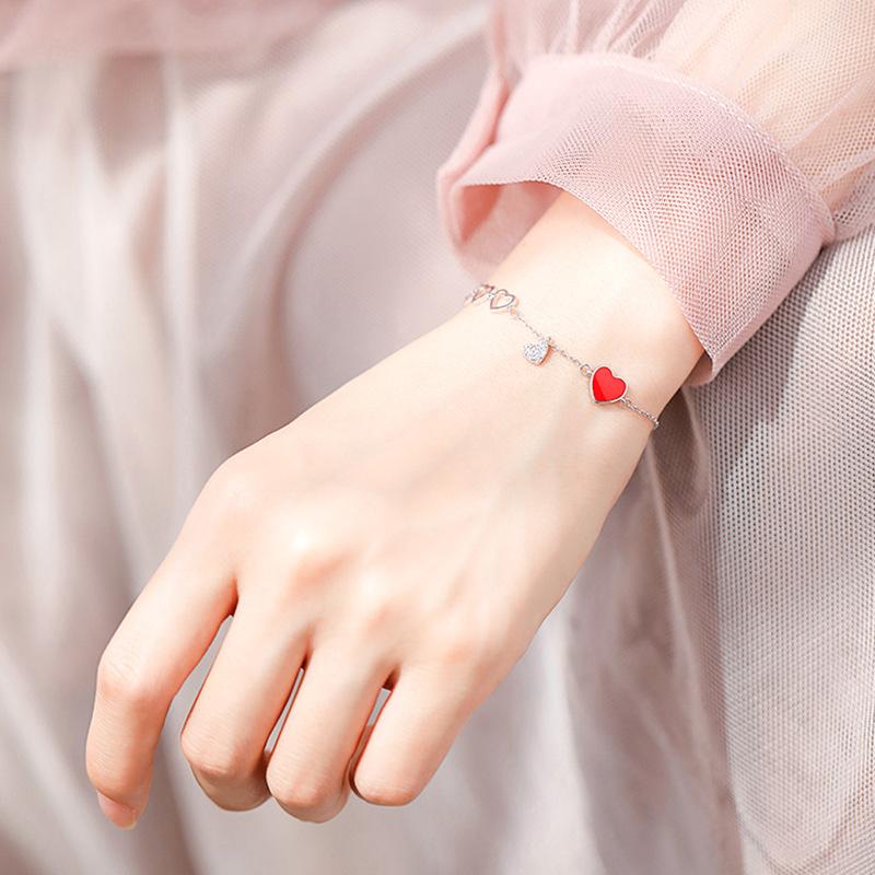 Изображение товара: Новинка, женские браслеты с красным сердцем и кристаллами, роскошные ювелирные изделия из серебра 925 пробы, подарок на день Святого Валентина