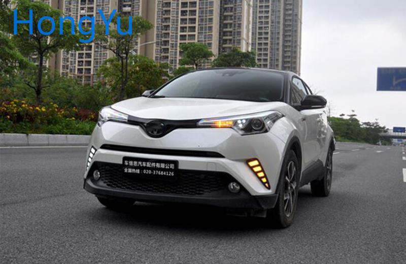 Изображение товара: Для Toyota C-HR ЧР 2017 2018 2019 дневные Бег огни Светодиодный DRL Противотуманные фары дальнего света с желтым сигналом поворота Функция