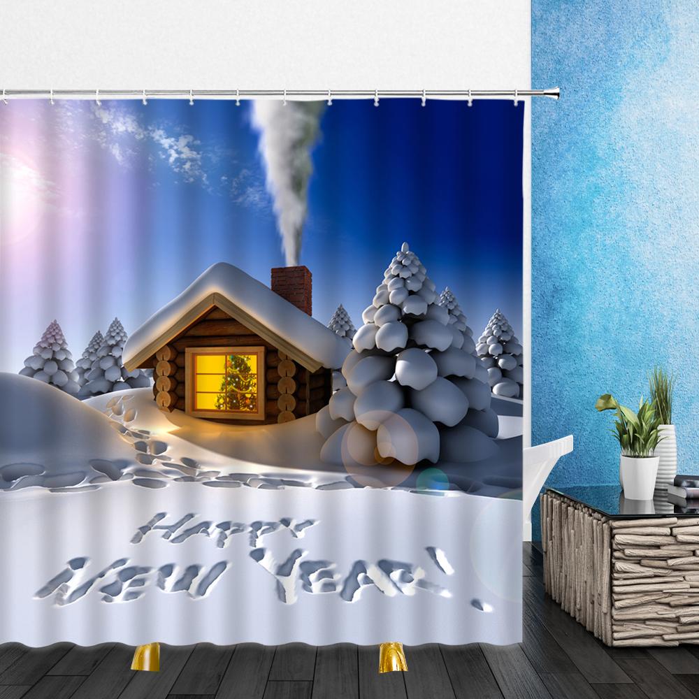 Изображение товара: Занавеска для душа, с мультипликационным изображением, с 3D-принтом, с Рождеством, с Санта Клаусом, водонепроницаемая, для ванной, для дома, для ванны, набор для купания