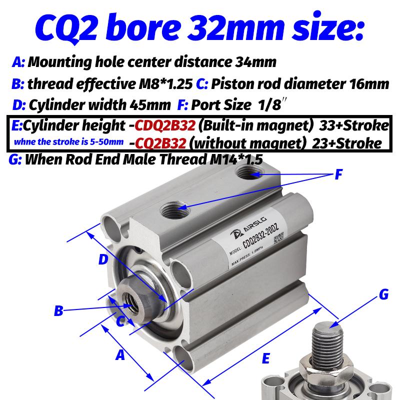 Изображение товара: CDQ2B32-20DZ Компактный цилиндр двойного действия, фотоэлемент с автоматическим ходом переключения 5-100 мм, фотоэлемент
