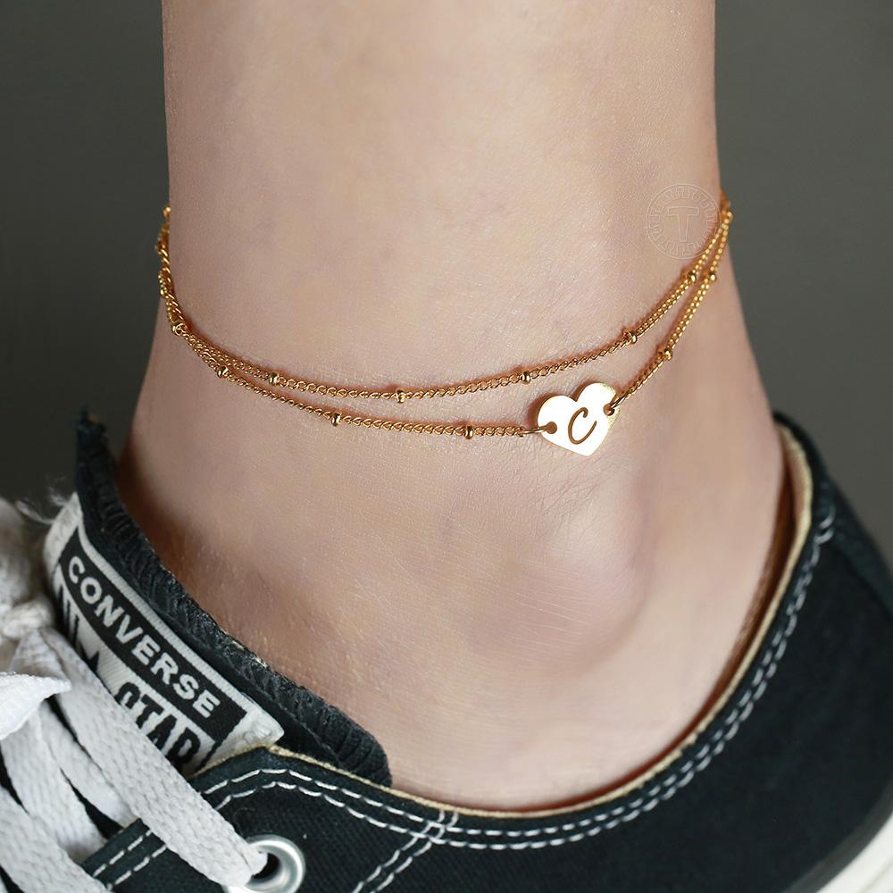 Изображение товара: Женский браслет в форме сердца, элегантный многослойный браслет золотого цвета из нержавеющей стали с маленькими A-Z и буквами, ювелирные изделия LDA46A