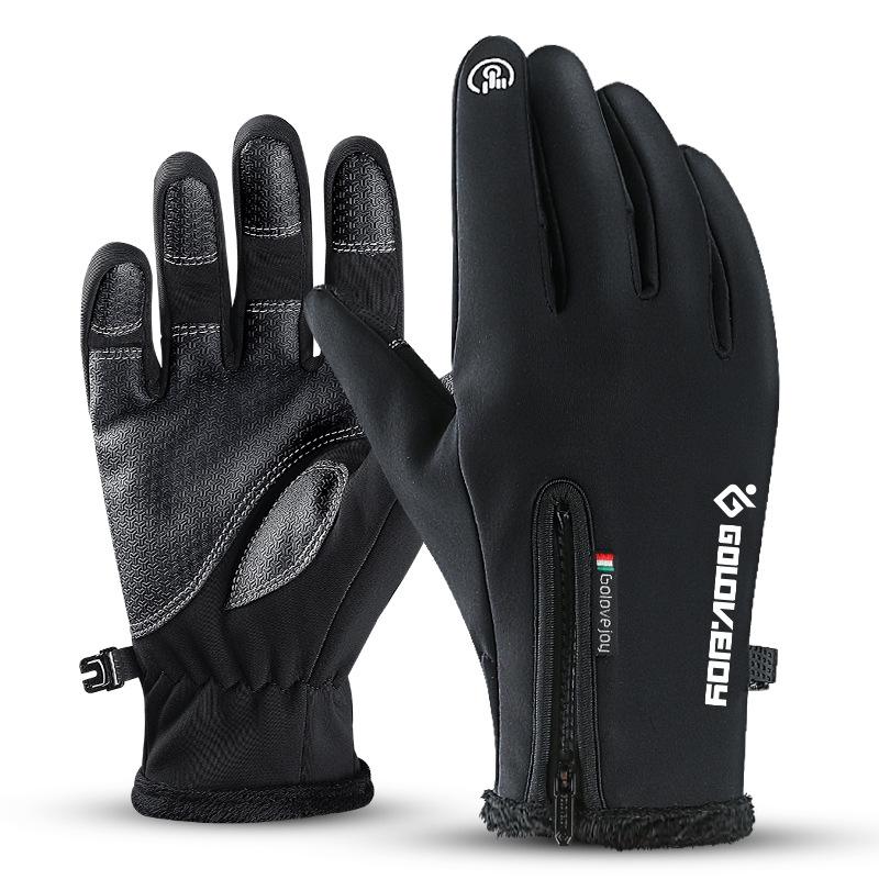 Изображение товара: Мотоциклетные перчатки, зимние теплые перчатки с флисовой подкладкой, мотоциклетные перчатки для сенсорных экранов, ветрозащитные водонепроницаемые защитные Мотоциклетные Перчатки