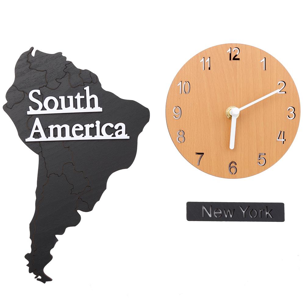 Изображение товара: Настенные часы, сделай сам, 3D Карта мира, большие деревянные цифровые настенные часы из ДВП, деревянные часы, современный европейский стиль, круглые бесшумные часы
